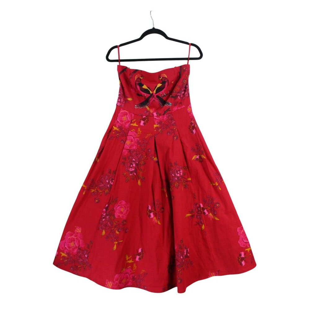 Eva Mendes X New York & Company Red Floral Print‎ Strapless Dress S